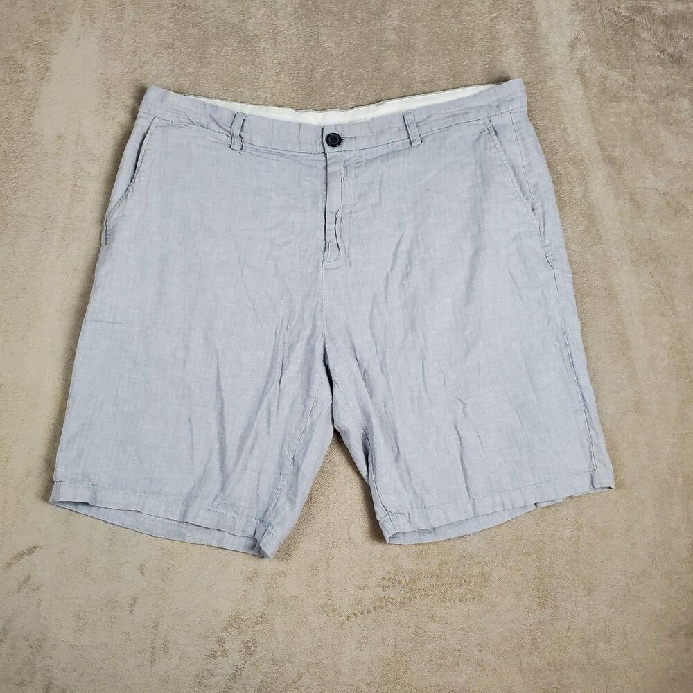 Old Navy Shorts Mens 38 Gray Linen Blend Herringbone Slim Stretch Chino 10 Inch